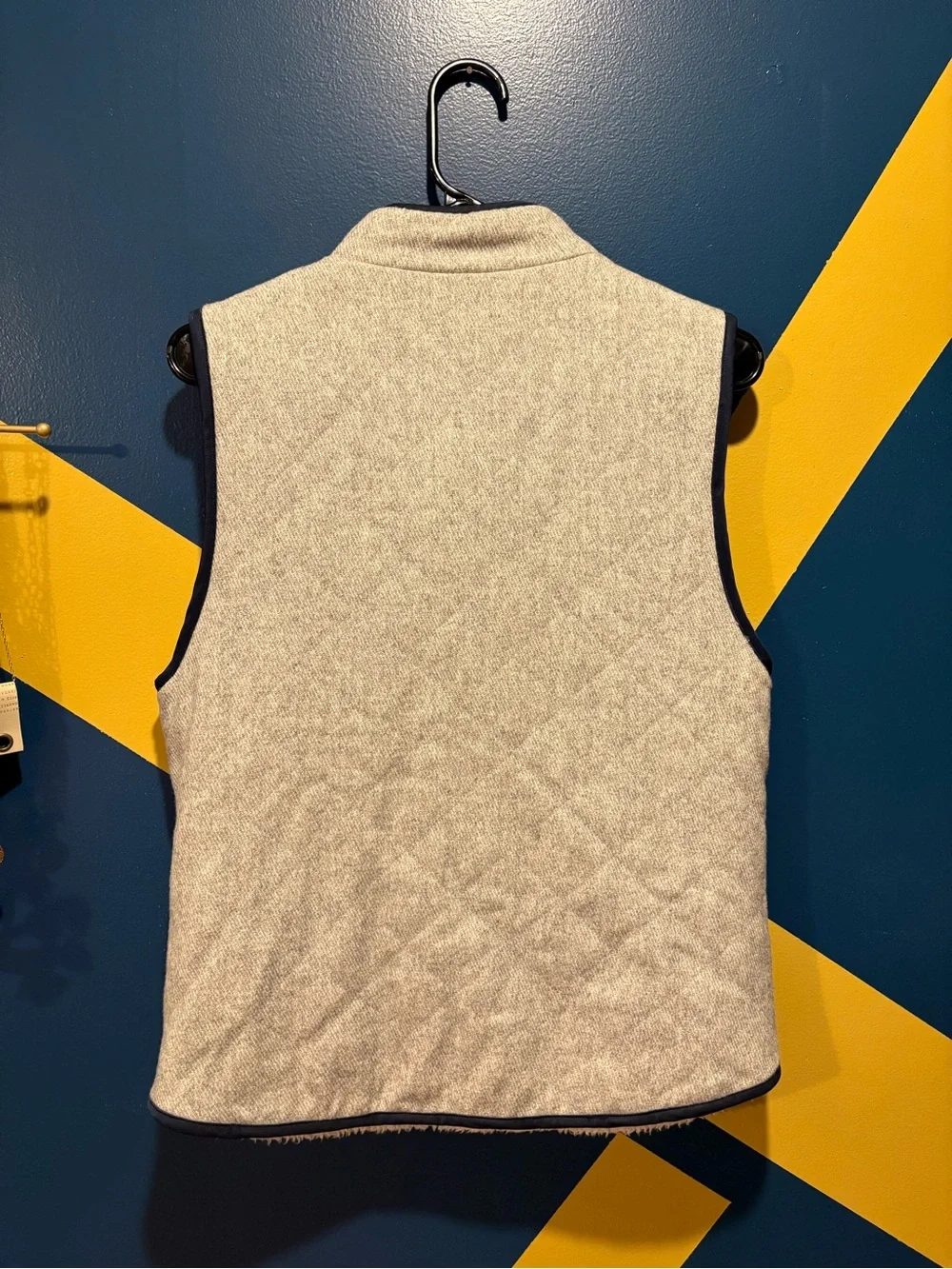 Honey Punch Off White & Navy Wool Blend Sherpa Vest NWOT